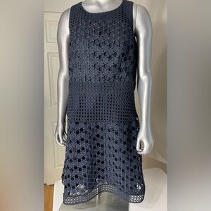 Ann taylor Eyelet Lace A Line Dress Midnight Dark Blue Lined Sleeveless Size 12P